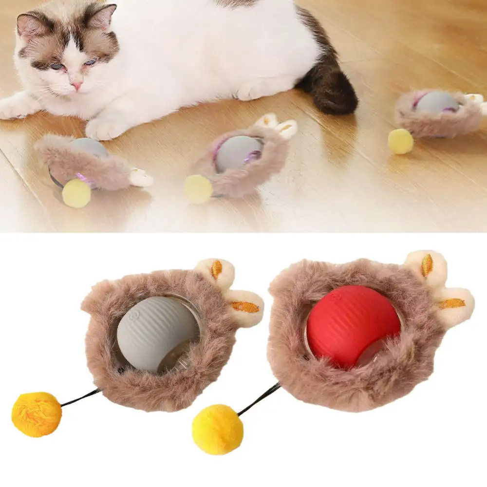 Interactive Cat Toy Intelligent Electric Automatic Rolling USB Rechargeable with Rope Sound Making Toy Ball Kitty Pet Toys