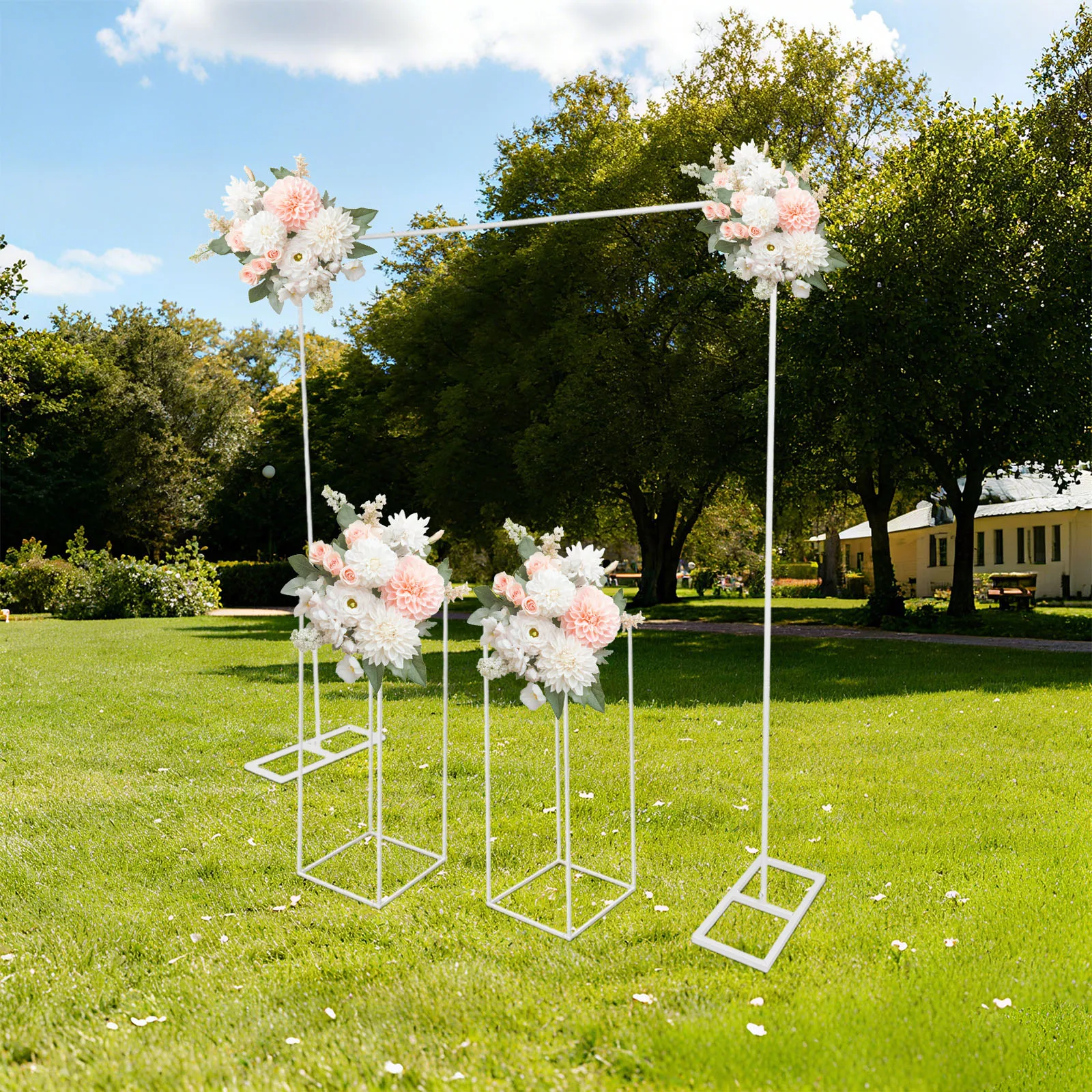 

Balloon Stand with 2 27*80cm Flower Stands 2*2m,White Wedding Backdrop Stands Metal Frames for Parties,Wedding,banquets