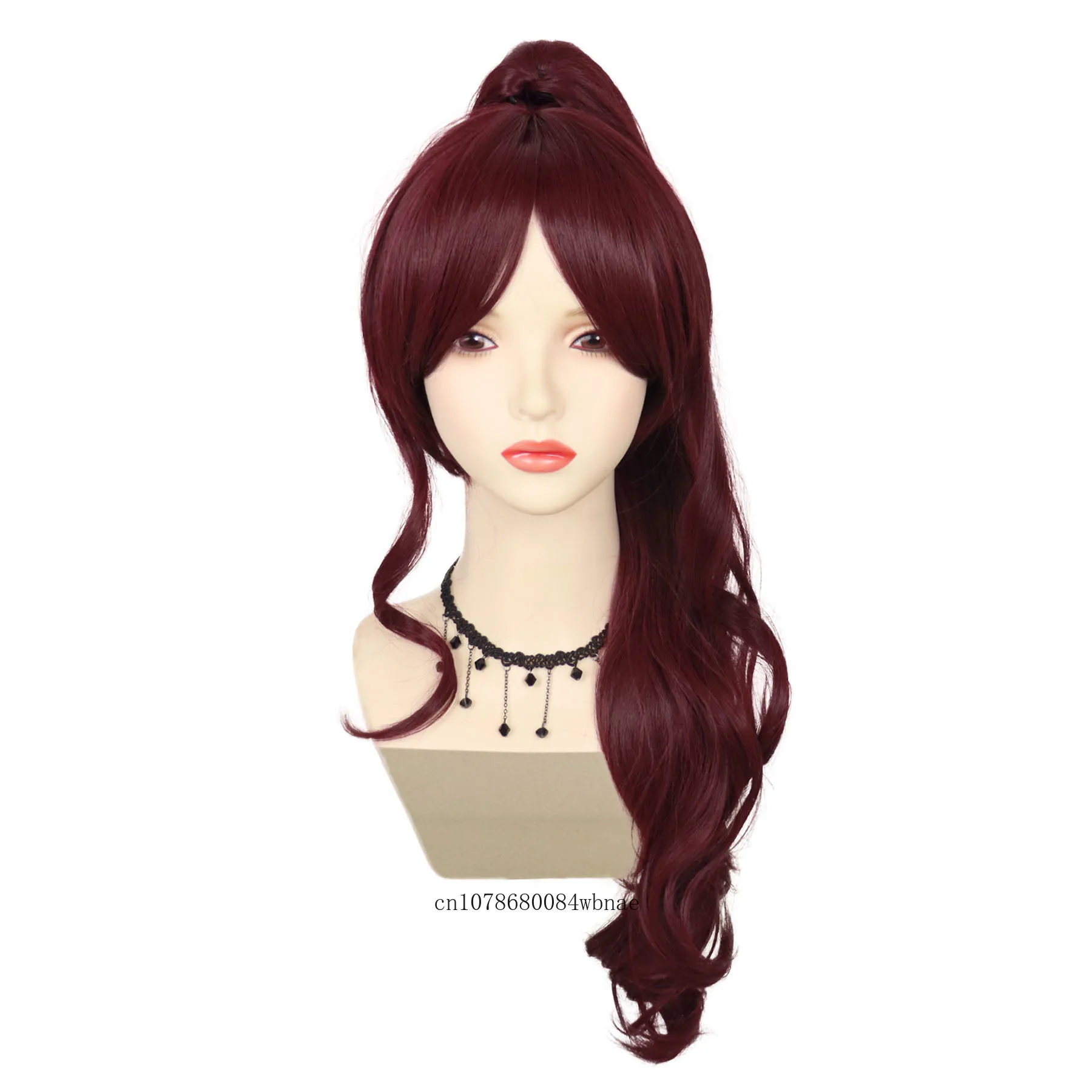 Violet Women Princess Wig Synthetic Hair Wine Red 27 Inch Long Wavy Wig With Ponytail Daily Cosplay Party Halloween Costume Wigs