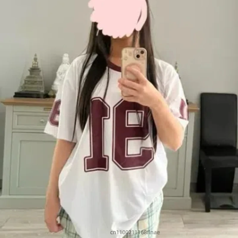 스트리트 댄스 드레스 여성 여름 v 넥 스포츠 스타일 패션 트렌드 반팔 캐주얼 91 디지털 프린트 패턴 티셔츠 짧은