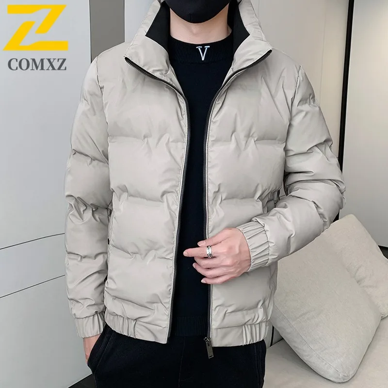 COMXZ Men Down Jacket New Trendy Short Stand Collar Ski Trip Warm Puffer Jacket Snow Adventure Lightweight Design Winter Jacket
