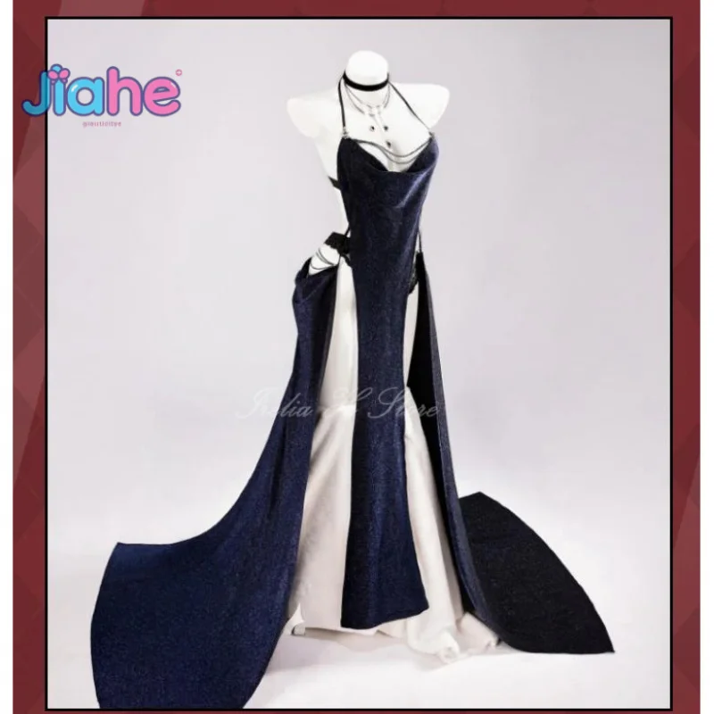 

Musashi Anime Azur Lane Cosplay Costume Women's sexy black slit long dress headband necklace glove set Halloween party uniform
