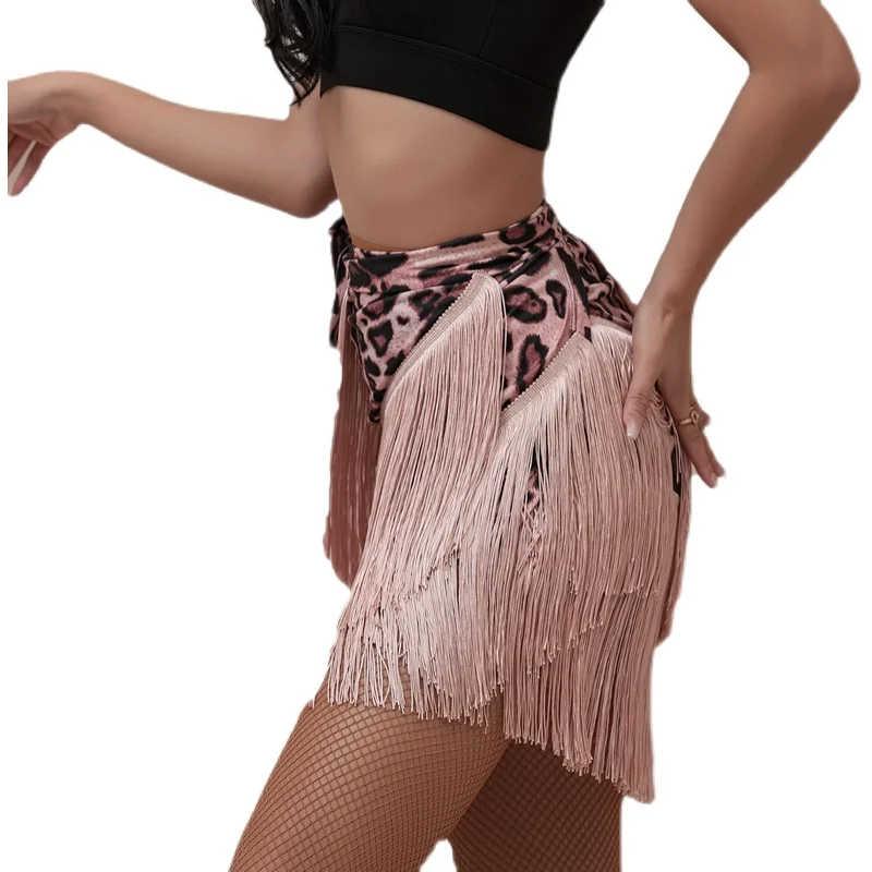 Latin Dance Skirt Women's High-End Adult length Tassel Skirt Profional Dancing ort Skirt Cha Cha Leopard Print Danc...