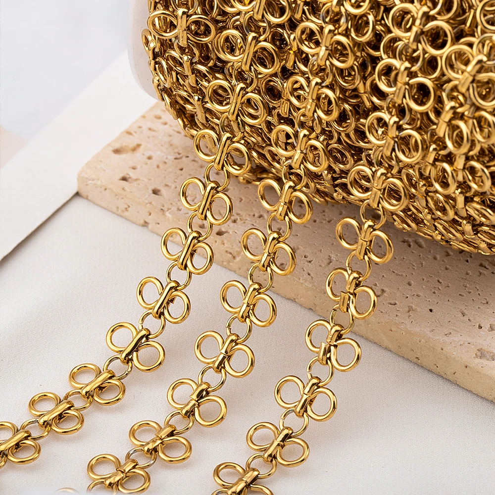 1M 0.5M Stainless Steel Round Ring Rope Knot Bow Chain for DIY Hip-Hop Necklaces Bracelets Clothing Jewelry Making Accessories