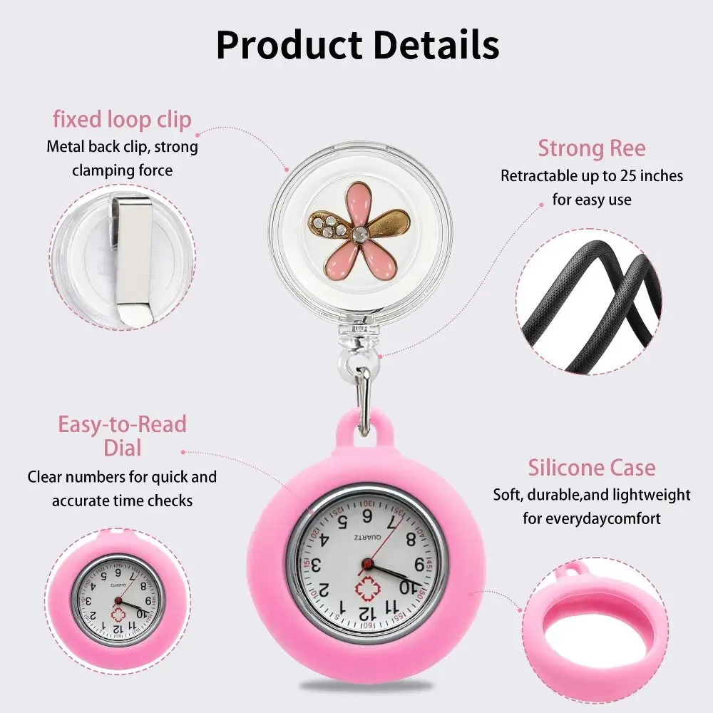 Retractable Badge Reel Retractable Nurse Watch Anti-Lost Practical Fob Watch Decorative Pendant Nurse Watch Nursing Workers