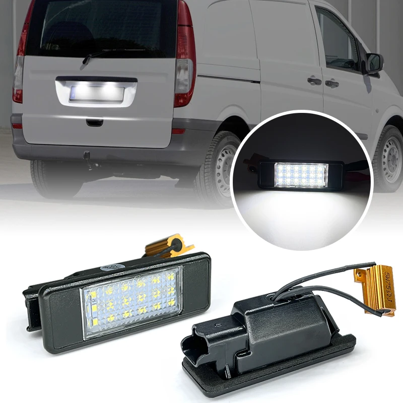 2Pcs White LED License Plate Light For Benz W639 Vito Bus Viano 2003-2014 Sprinte W906 2006-2018 Number Plate Lamp
