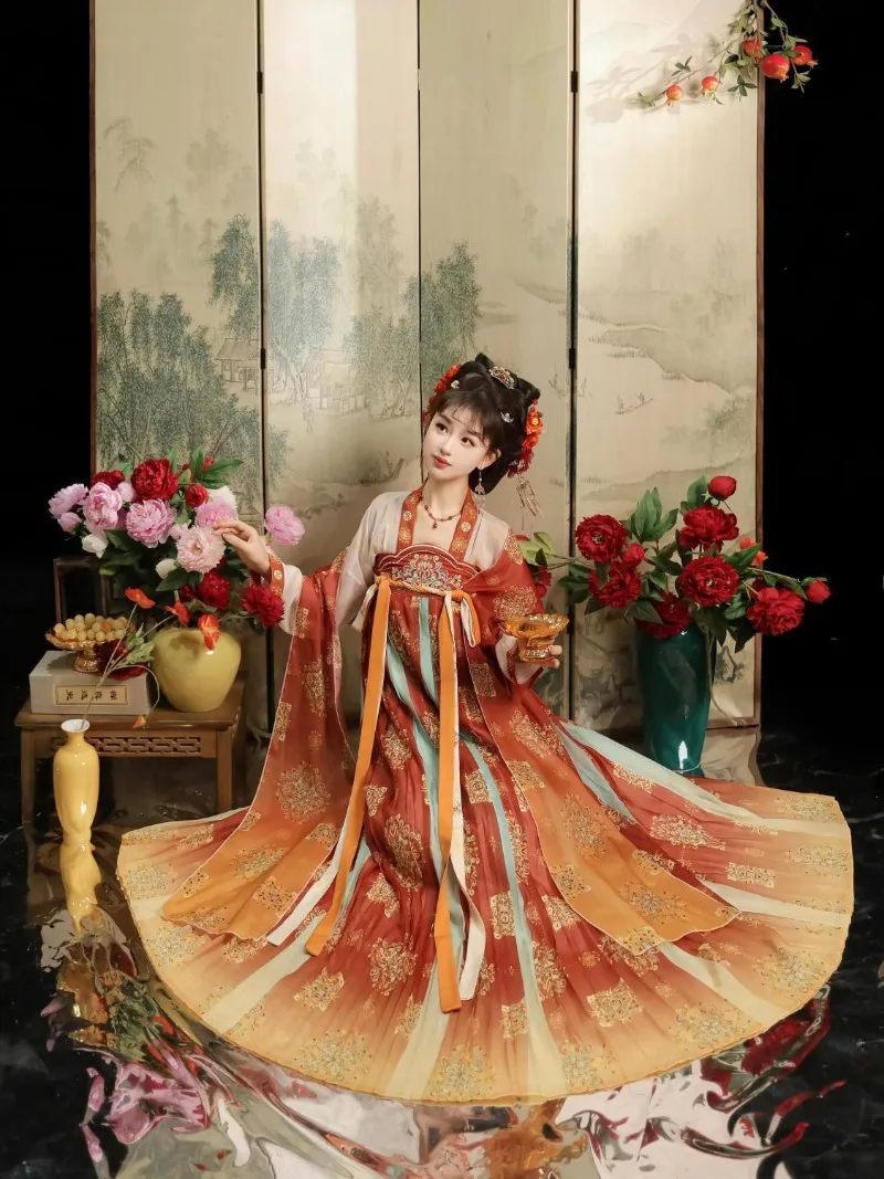 Traditional Women Tang Dynasty Hanfu Dress Ancient Chinese Style Folk Dress Stage Costume Embroidery Hanfu Princess Outfits