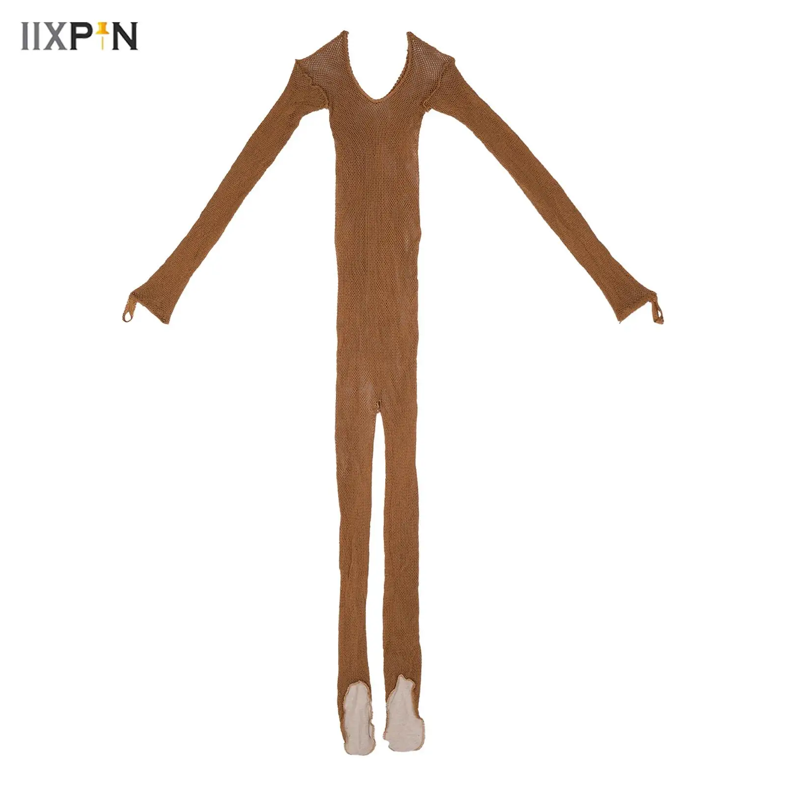 Damen Netz-Jumpsuit mit Rundhalsausschnitt, Professioneller Latin-Tanz-Unitard, Langarm, Fußbedeckend, für Pole Dance Training und Wettkämpfe