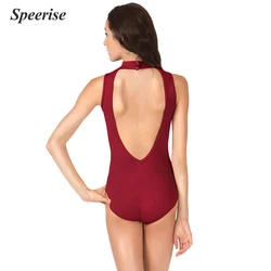 Adult Tank Ballet Leotard Deep V-Back High Neck Female Dancewear Backless Sleeveless Gymnastics Spandex Bobysuit Yoga Outfit