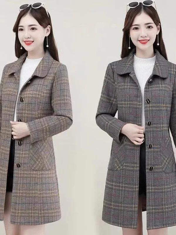 

Большие размеры, осенне-зимнее шерстяное пальто, женское твидовое пальто среднего возраста, корейское повседневное Ja...
