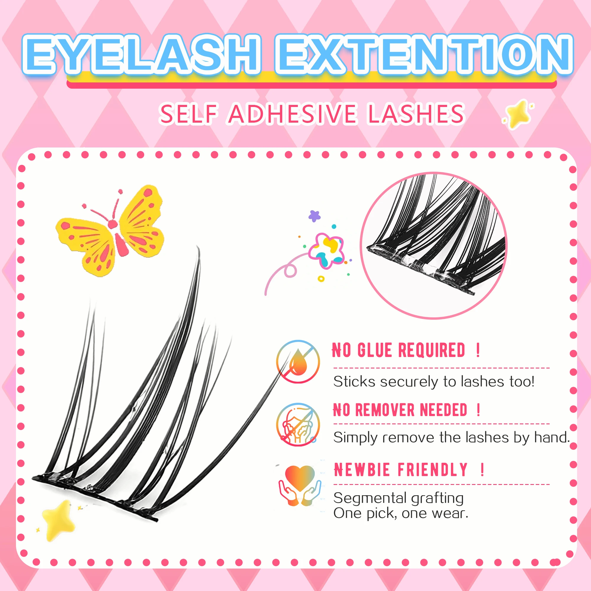 10列の大容量接着剤不要つけまつげ シングルクラスター 10-12MM Cカール ナチュラルセルフ接着つけまつげ