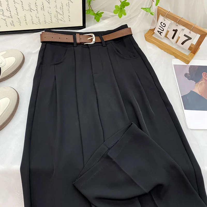 ZOKI High Waist Wide Leg Trousers Women Solid Black M 3