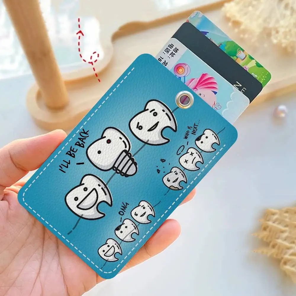 The Dentist Tooth 1Pc Access Card Case Leather Card Holder Keychain Key Ring Door Access Tags ID Card Case Keychain