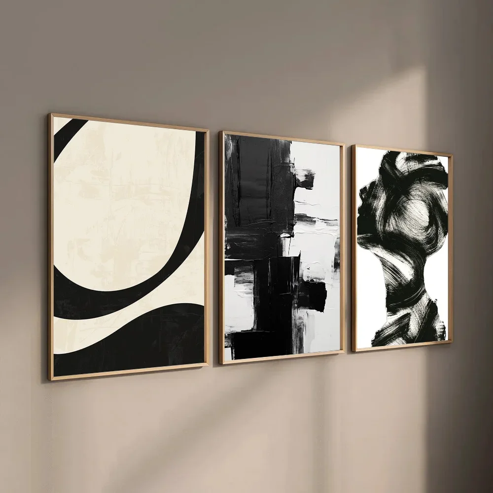 أبيض وأسود بسيط S-نمط محكم مجردة اللوحة المشارك الفن غرفة نوم غرفة المعيشة مكتب ديكور جدران المنزل قماش