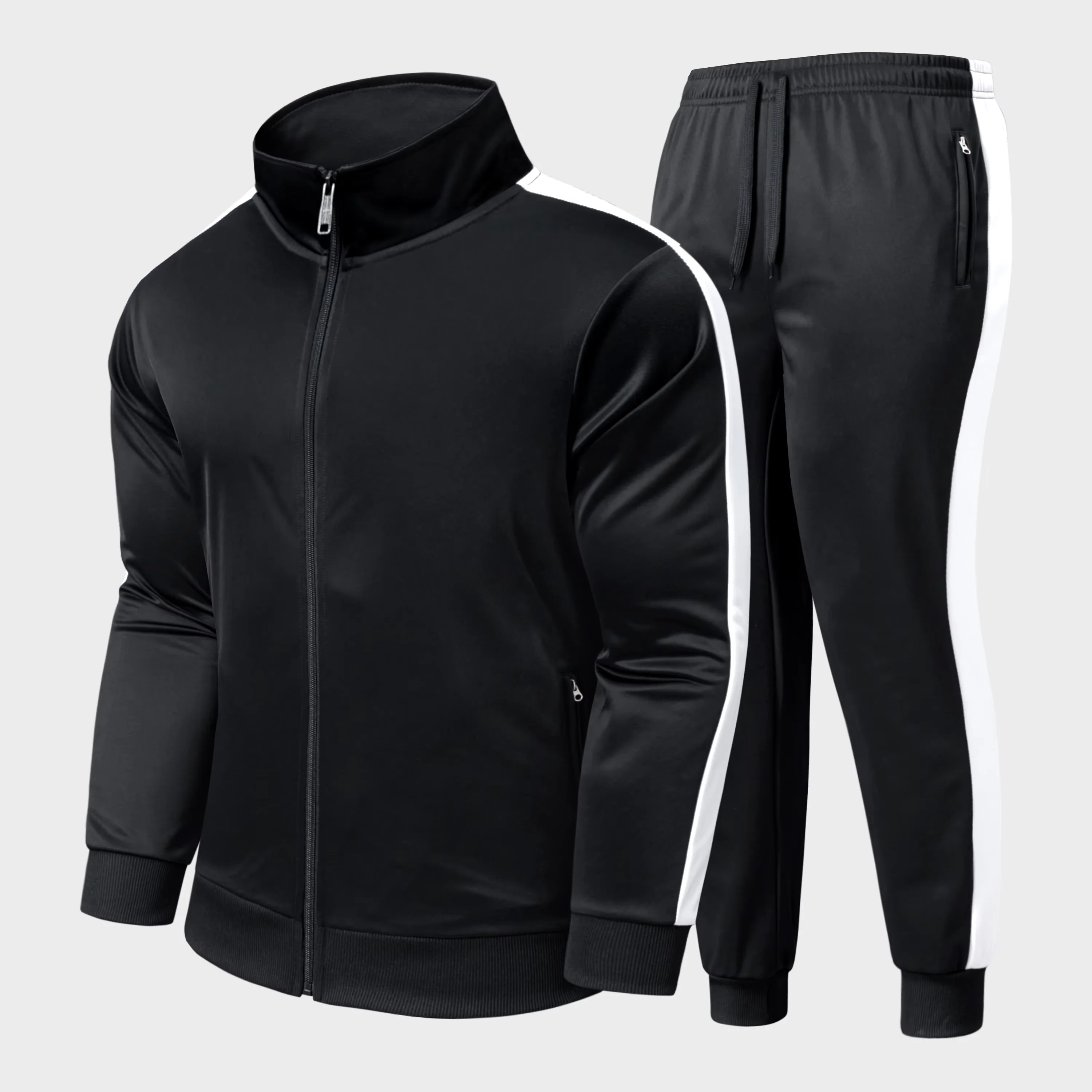 

2Pcs Motorcycle Riding Men's Solid Color Varsity Jacket Spring Autumn Fashion Casual Trouser Set High Street Handsome Suit