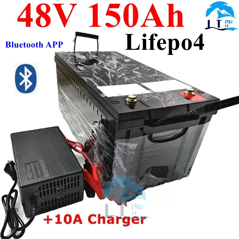 LT-Batterie au lithium LiFePO4 avec BMS, scooter de stockage d'énergie solaire, tricycle, caddie de golf, charger 10A, 48V 150ah