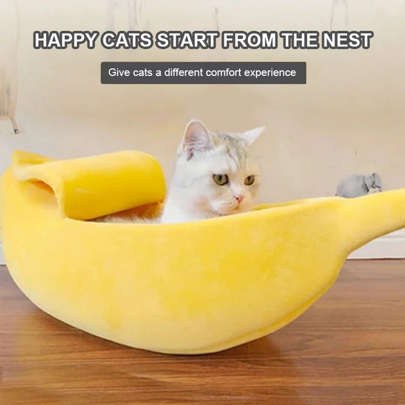 Banana Shaped Pet Bedding Comfortable Cat Nest Mat Winter Cushion Warm Soft Funny Kitten Sleeping Bag Cute Cozy Dog Accessories