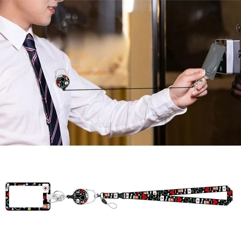 Retractable Lanyard Badge Holder Heavy Duty Carabiner Badge Reel Identity Card Holder with Retractable Badge Reel Clip best sale
