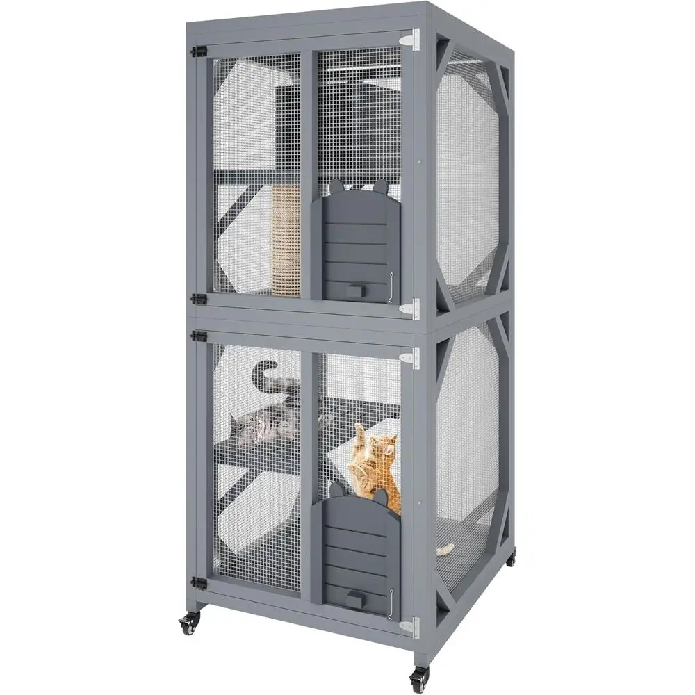 

68 Большой уличный комод для кошек с защитой от атмосферных воздействий крышей и раздвижными дверями, деревянным укрытием в клетке, манеж с домиком для драми и 4 прыжками