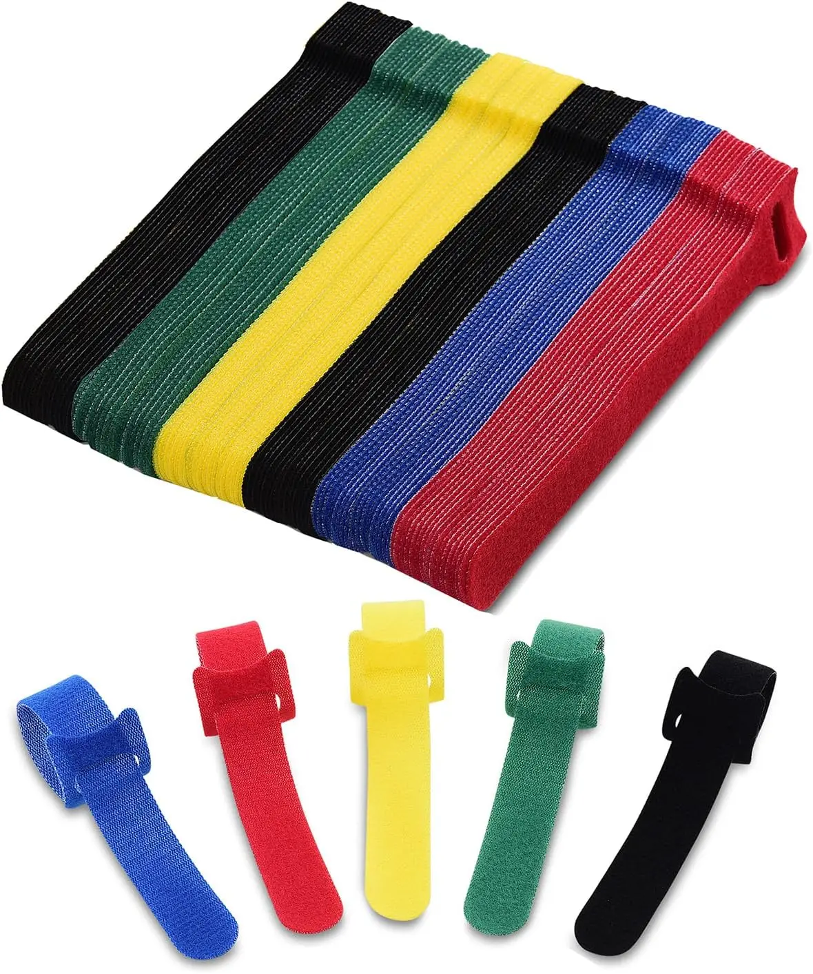 

100pc Cable Ties Reusable - Multi-Purpose Reusable Hook and Loop Cable Organizer for Home, Office, Travel, Garage, and Gardening