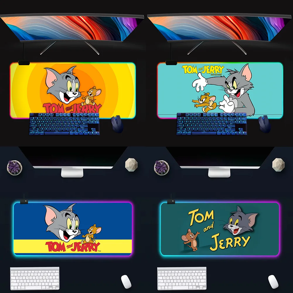 

T-tom and J-Jerry cats mouse RGB Pc Gamer Keyboard Mouse Pad Mousepad LED Glowing Mouse Mats Rubber Gaming Computer Mausepad