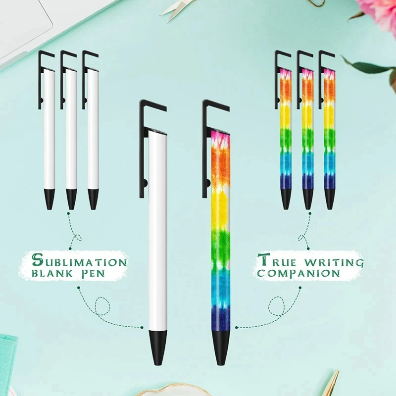 50Pcs DIY Sublimation Pens With Shrink films Blank Aluminum Tube Body Sublimation Ballpoint pens With Cellphone holder