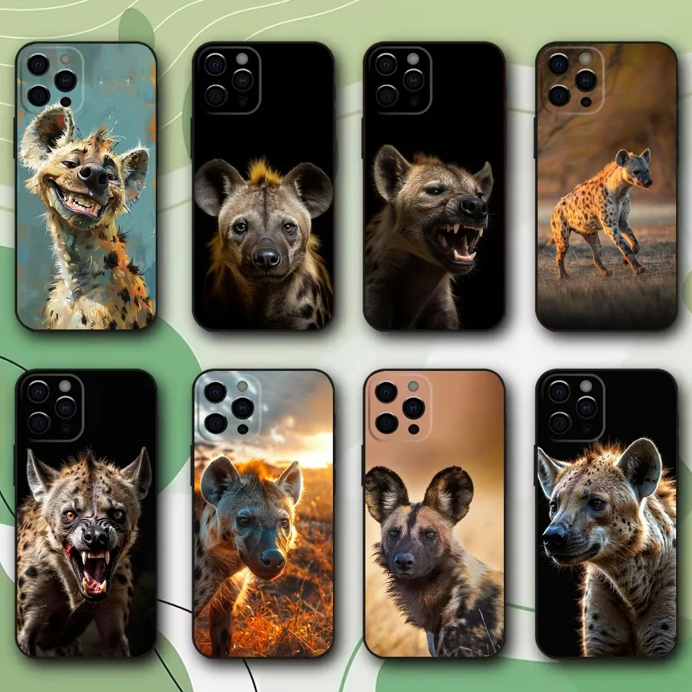 Animal Wildlife Hyena Phone Case For iPhone 16,15,14,13,12,11,Pro,X,XS,Max,XR,Plus,Mini Soft Black Cover