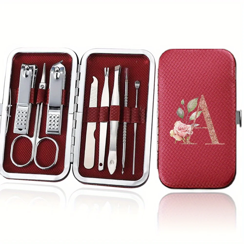 Stainless Steel Nail Clipper Set With Box Pocket Nail Clipper Kit Durable PU Storage Case Professional Tool Rose Gold Pattern