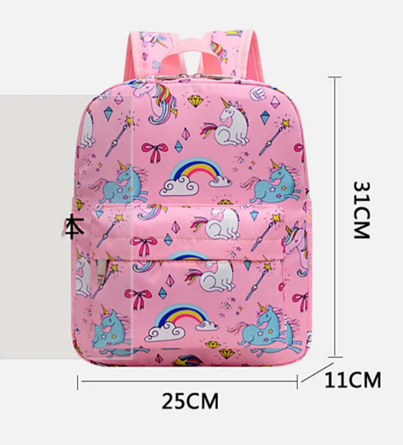 Mochila de jardín de infantes de unicornio de dibujos animados para niñas lindas de 2 a 7 años, estampado de moda, mochila con nombre personalizado para estudiantes