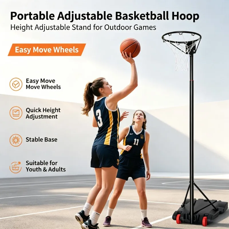 Adjustable Height Steel Basketball Hoop No Backboard For Ladies Indoor Outdoor Shooting Training Sports Frame Equipment