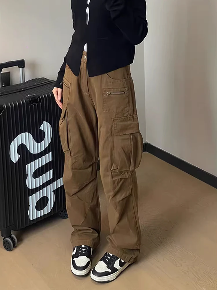 

Мужские повседневные брюки American Sle Workwear коричневого цвета, свободного кроя, с широкими штанинами, удлиненные, с отворотами, джинсы с большими карманами