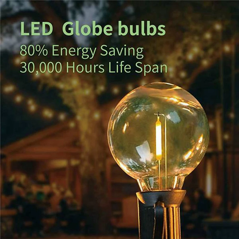 GTBL 3Pcs G40 Led Replacement Light Bulbs, E12 Screw Base Shatterproof LED Globe Bulbs For Solar String Lights Warm White