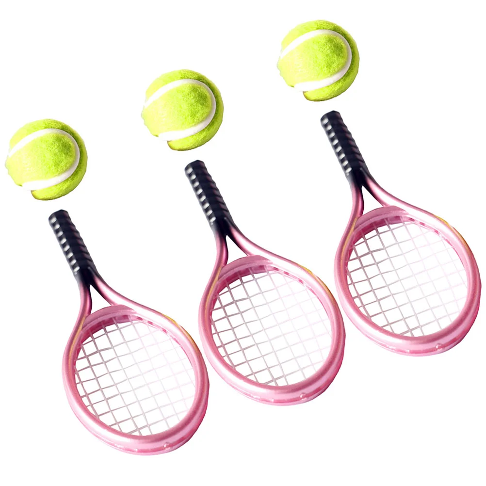 Pink Miniature Tennis Racket Model Toy For House Decor Mini Tennis Set Doll Accessories Children Room Play Electronic Toys