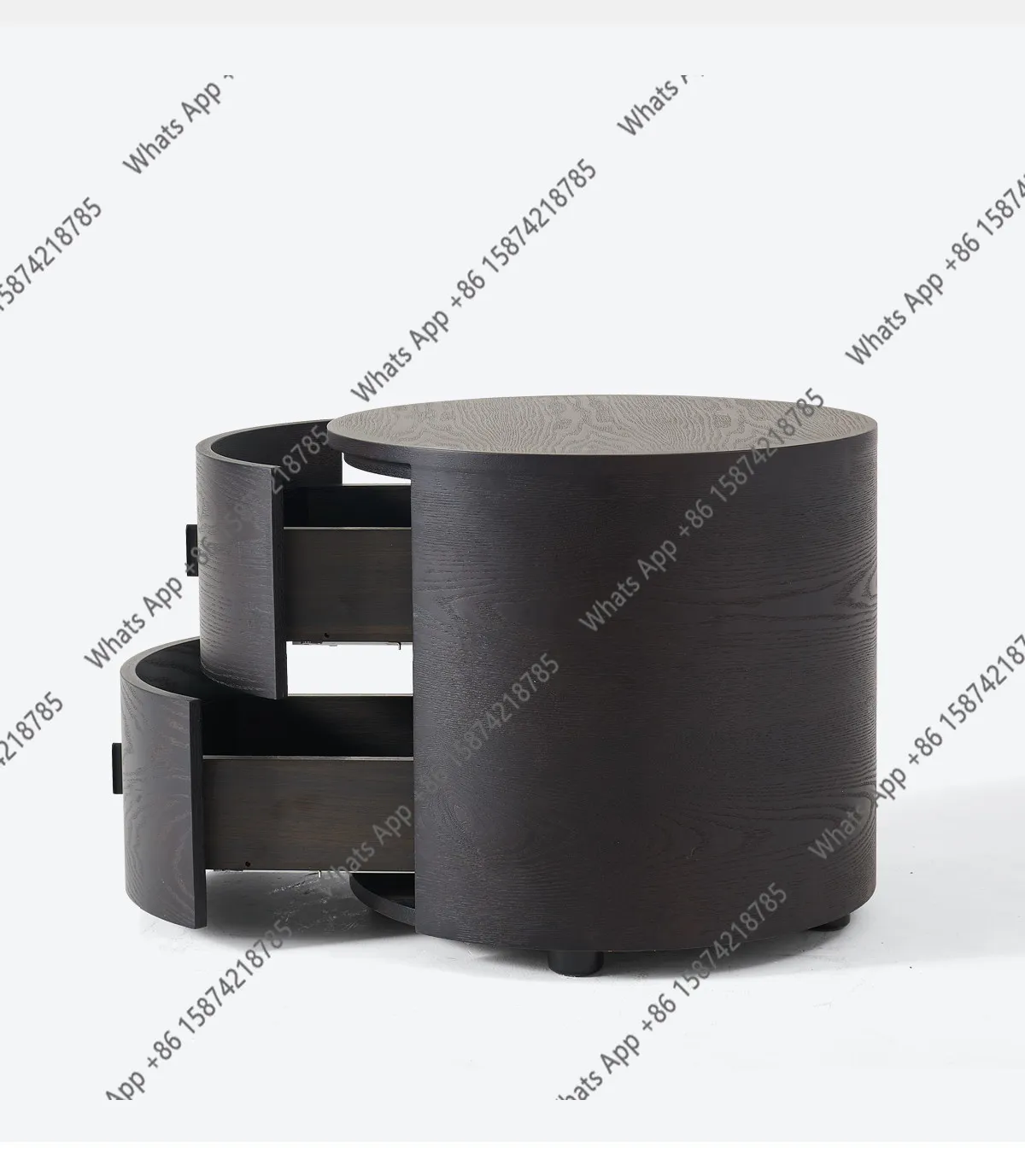 New Italian minimalist designer smoked wood round black premium minimalist modern retro solid wood bedside table