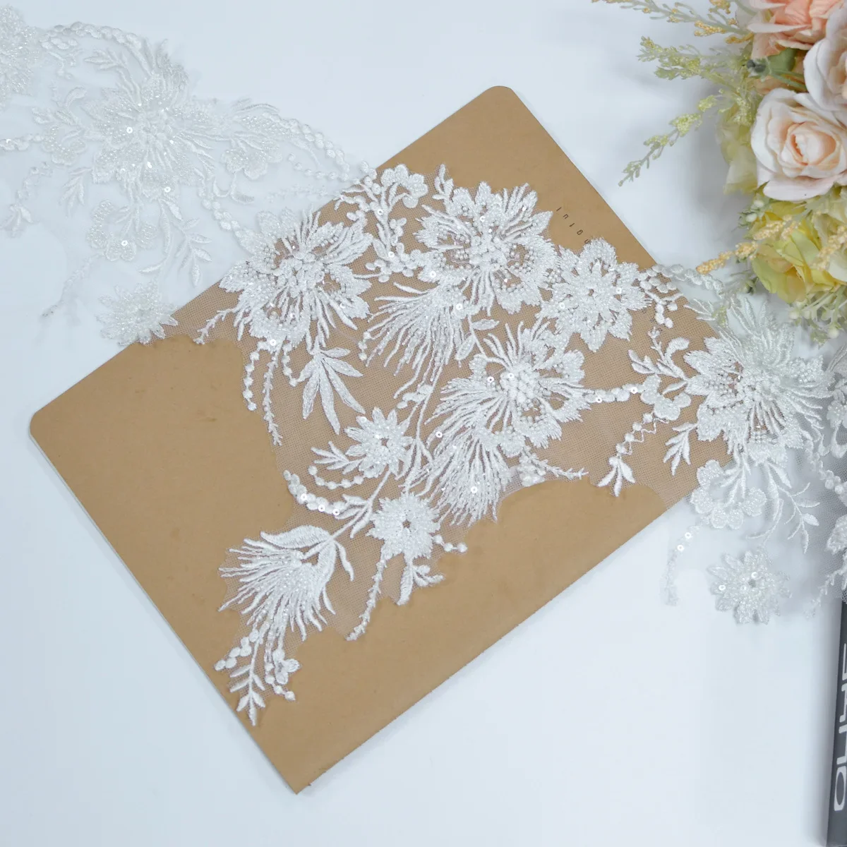 1yard luxury beaded embroidery lace appliques for wedding dresses sewing Rhinestone applique patches  parches ropa