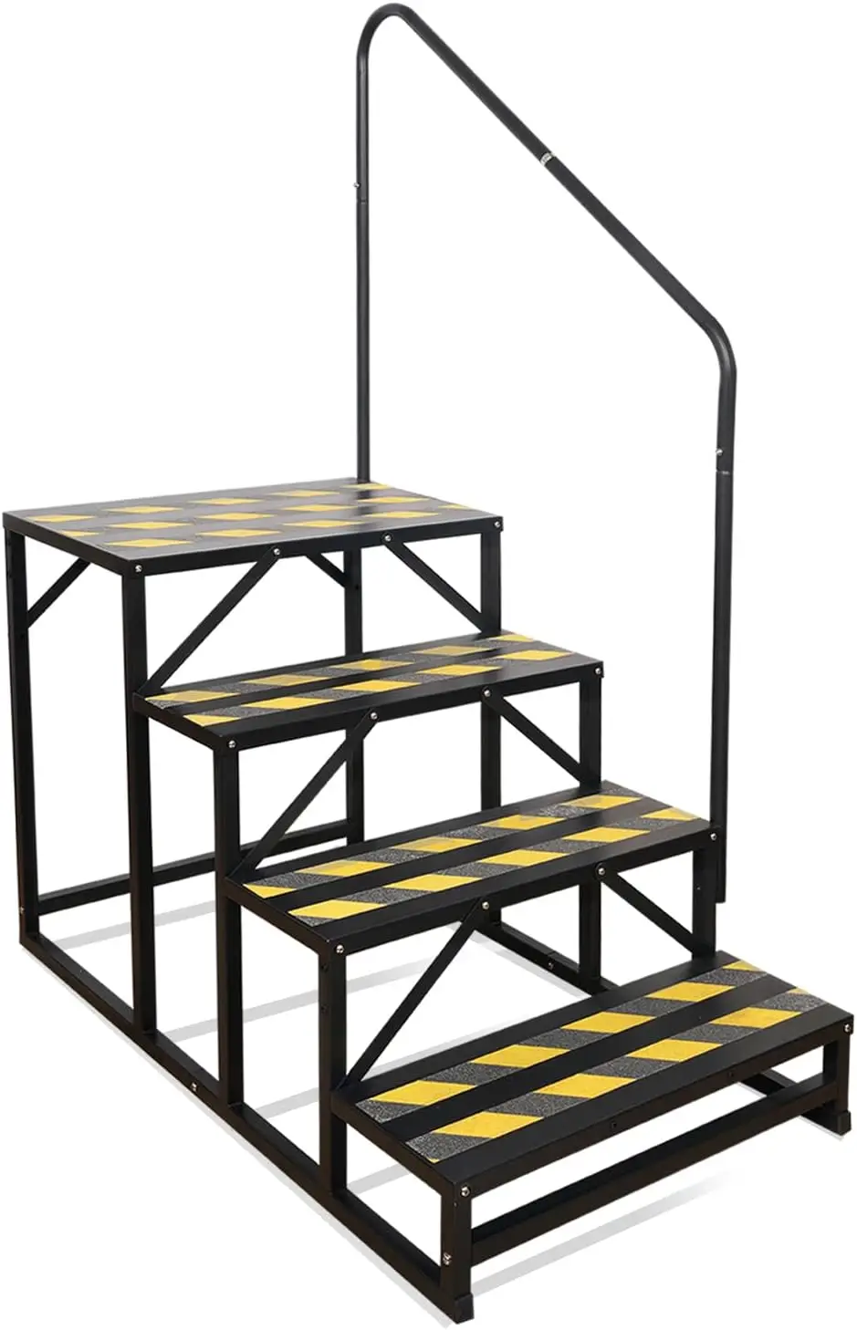 

4 Step RV Stairs with Handrail, Non-Slip Tapes, 300LBS Capacity, Portable for Travel Trailer & Hot Tub