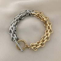 Punk Half Gold Color Half Silver Color Chunky Wide Chains Bracelets Woman Rock Toggle Clasp Bracelet Statement Jewelry