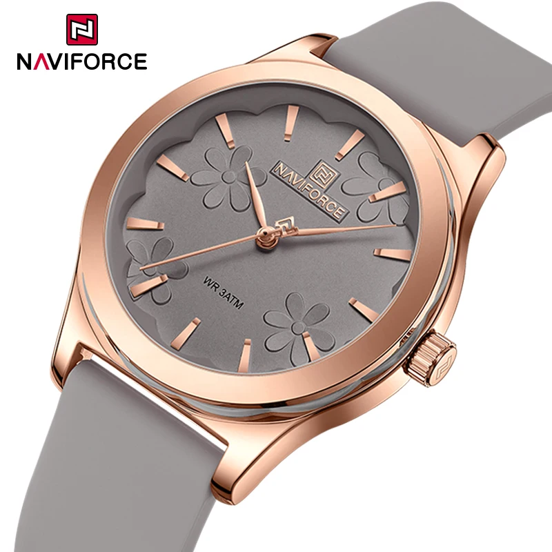 NAVIFORCE New Watches for Women Rounded Case Creative Female Wristwatches Fashion Silica Band Ladies 30M Waterproof Quartz Clock