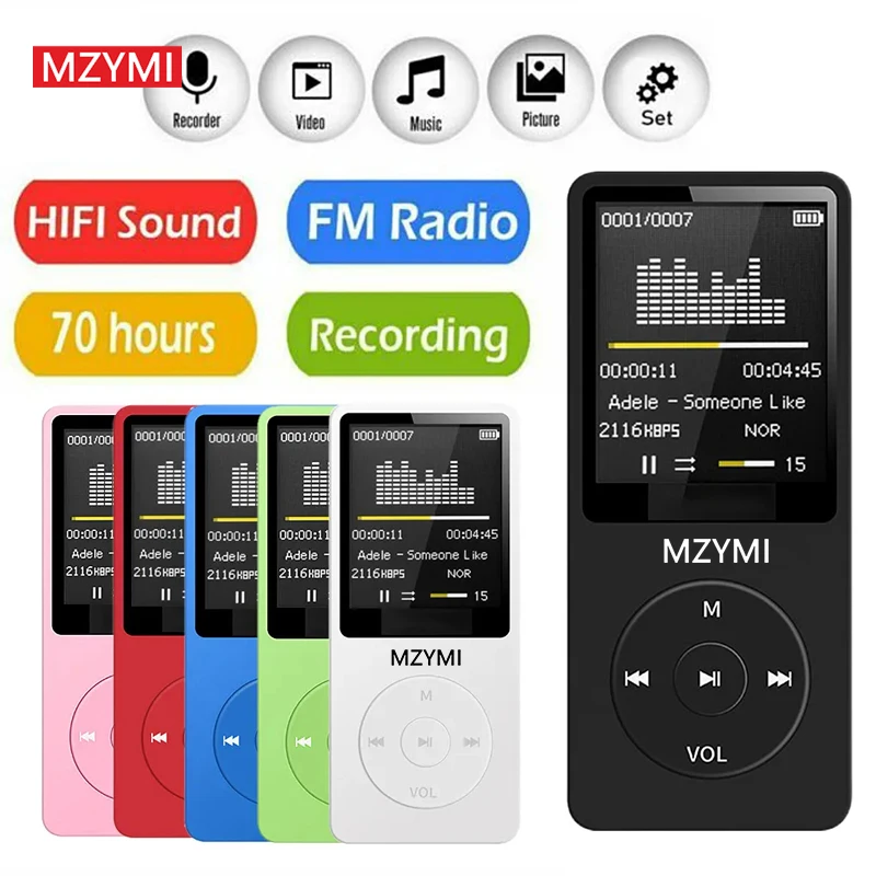 MZYMI Mp3 Mp4 Player 16 GB Memory Card Portable Digital Screen Music FM Radio Voice Record Built-in HD Speaker With Photo Viewe