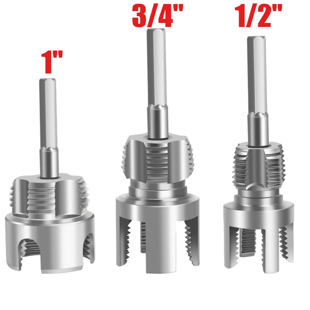 Internal & External Pipe Threading Tool Set, 1/2'' 3/4'' 1'' PVC Plastic Pipe Threader Kit, Drill Compatible Threading Tool