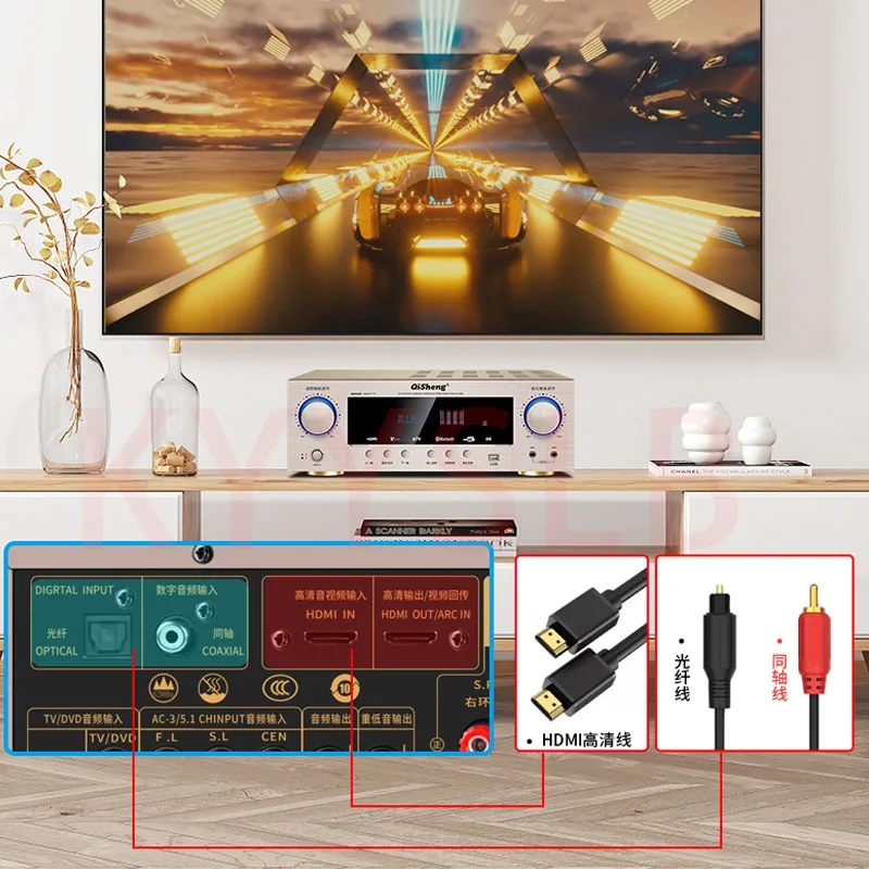 เครื่องขยายเสียง5.0บลูทูธแบบ lossless HD 1500W บ้านพลังงานสูง5.1เครื่องขยายเสียงระดับมืออาชีพเล่นคาราโอเกะเบสหนัก