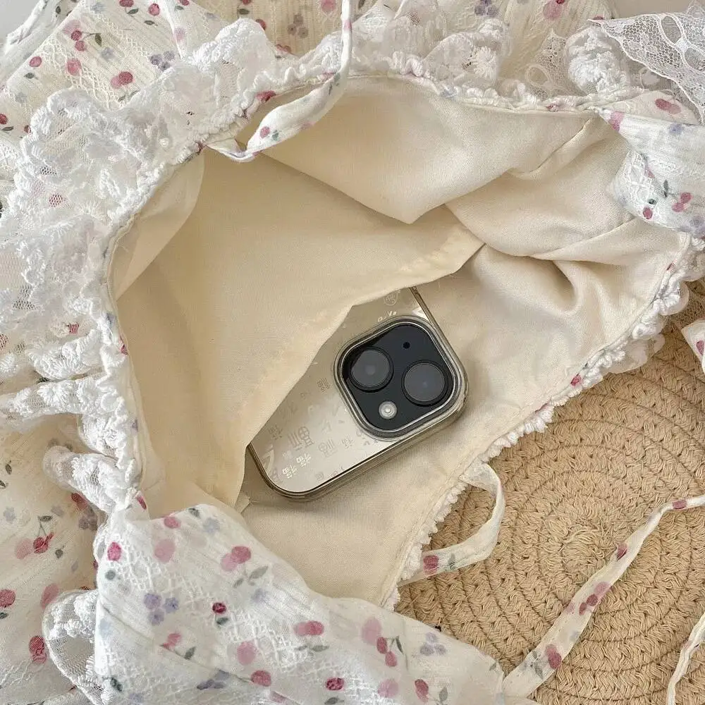 Bloom Fairycore Aesthetic Floral Handbag Purse Women Sweet Cute Lace Bow Y2k Shoulder Female Casual Crossbody Bags 2025