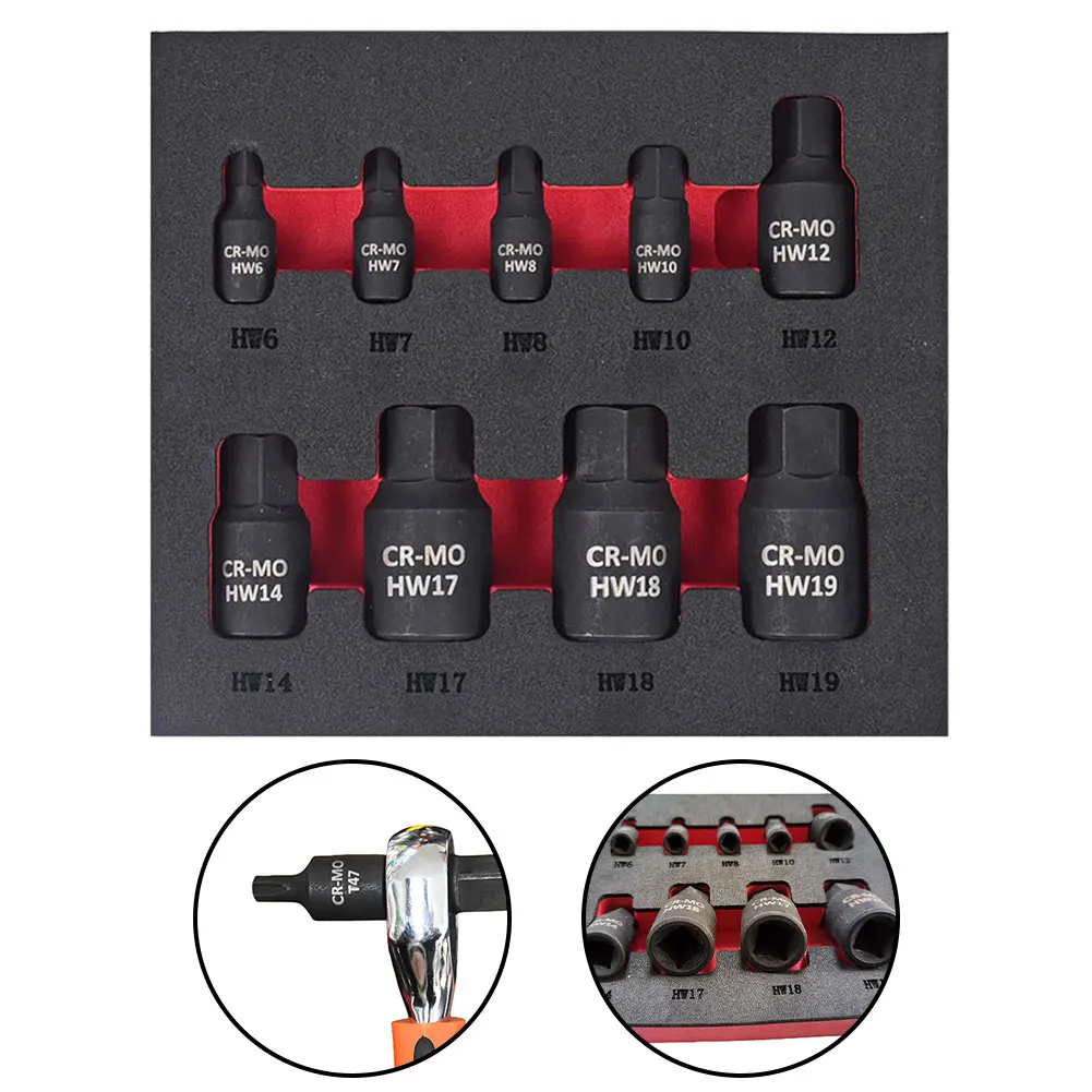 Convenient Hex Screwdriver Bit Set for Easy and Efficient Work 14 3/8 1/2 Inch Drive Socket 9 Piece Hand Tools H6 H19