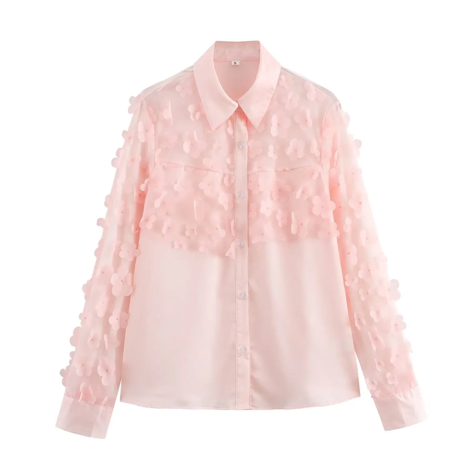 

New early autumn style light mature temperament elegant three-dimensional flower design long-sleeved casual shirt female fashion