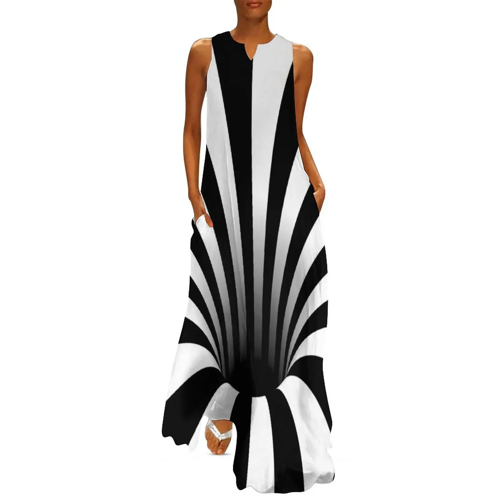 Optical Illusion Black Hole Lines (Black/White) Long Dress summer dress woman 2025 trendy elegant dresses for women Dress