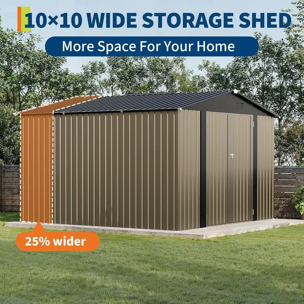 10x10 Outdoor Storage Shed - Metal Garden Shed with Lockable Door for Lawn and Patio Storage - view 3