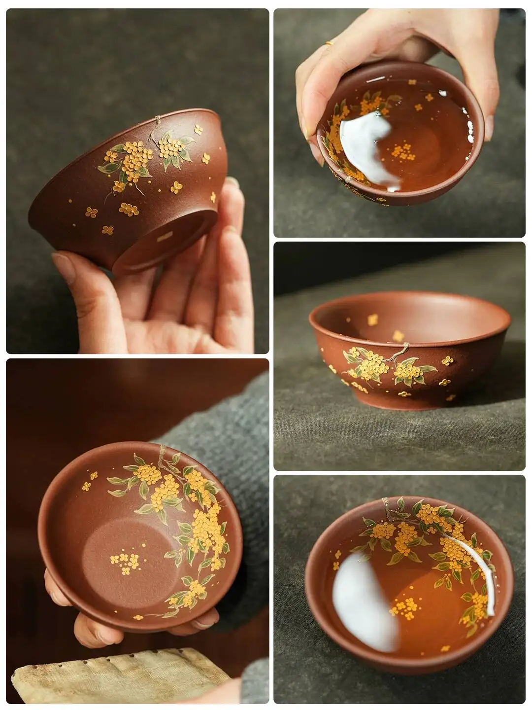 Yihu Chun High-End Yixing Hat-Shaped Cup, Golden Osmanthus Fragrance 110C, Original Mineral Purple Clay Hand-Painted Master Cup