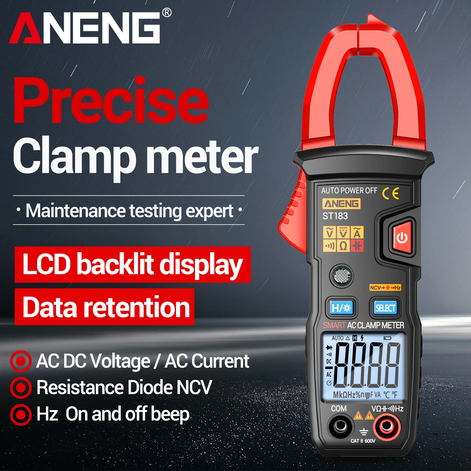 

ANENG ST183 high-precision clamp multimeter 6000 count 600A AC/DC current NCV induction detection electrician maintenance tool