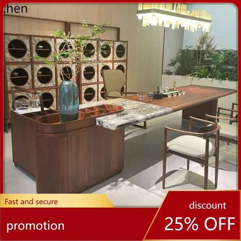 ZML High-End Tea Dining Table Integrated Household Solid Wood Tea Table Marble Tea Table