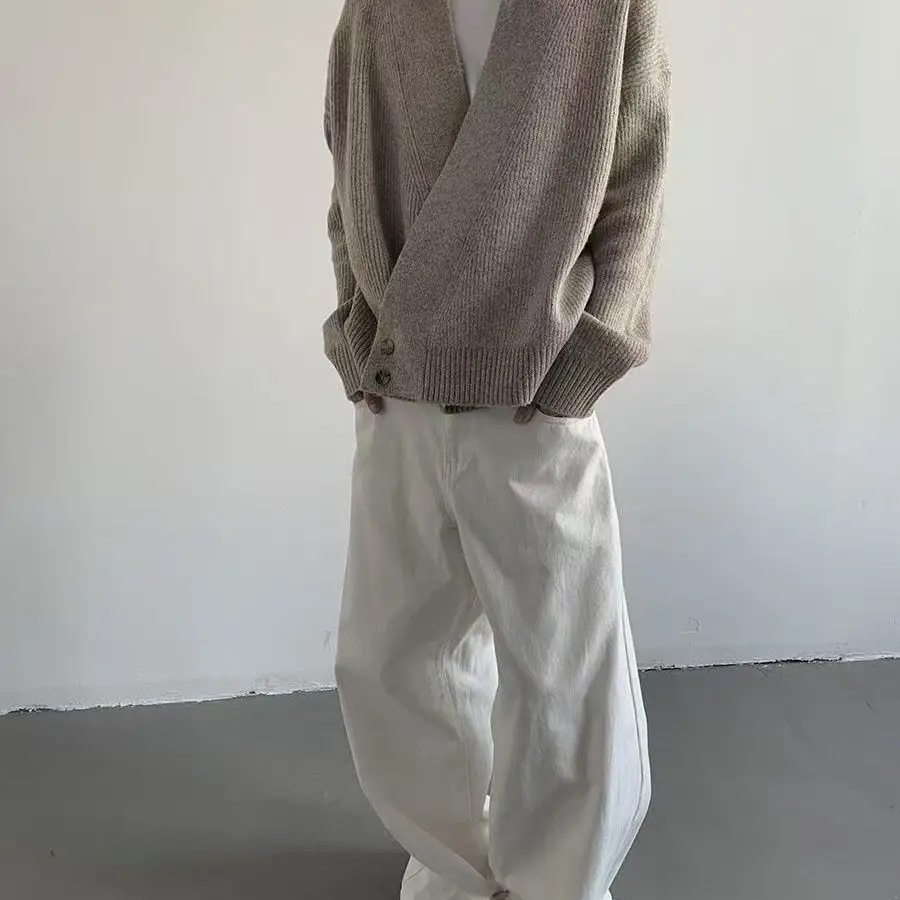 

Simple design collar drooping cardigan sweater loose lazy casual men and women casual sweater jacket v-neck